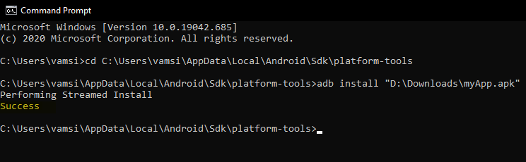 app installed with adb command 271220