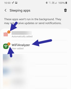 apps added to sleeping list
