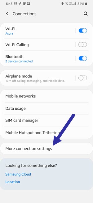 samsung advanced connection settings 010121