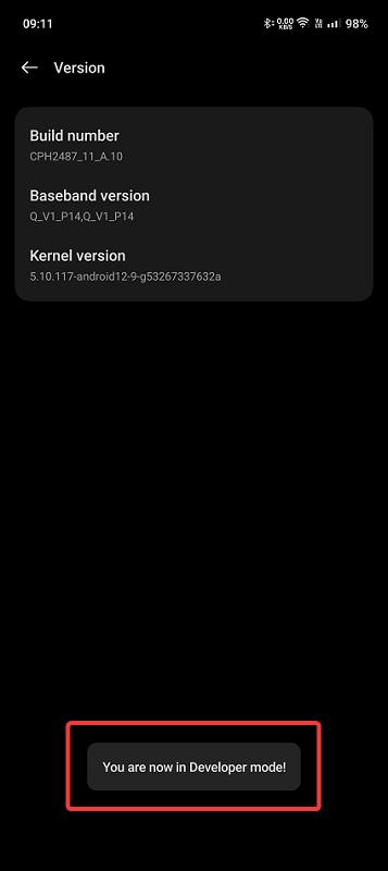 developer options enabled on oneplus
